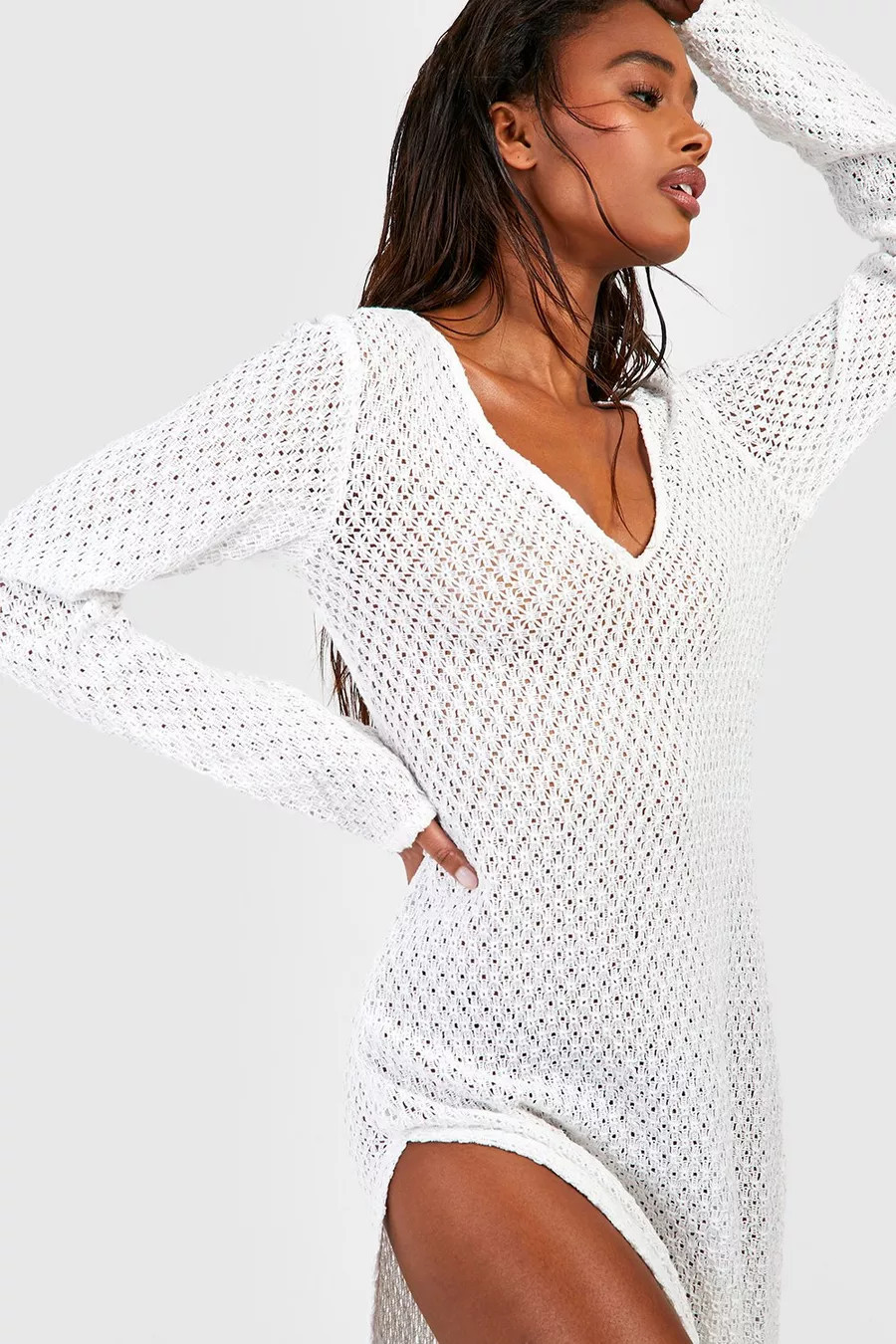 Crochet Split Sides Beach Maxi Dress | Boohoo.com (US & CA)