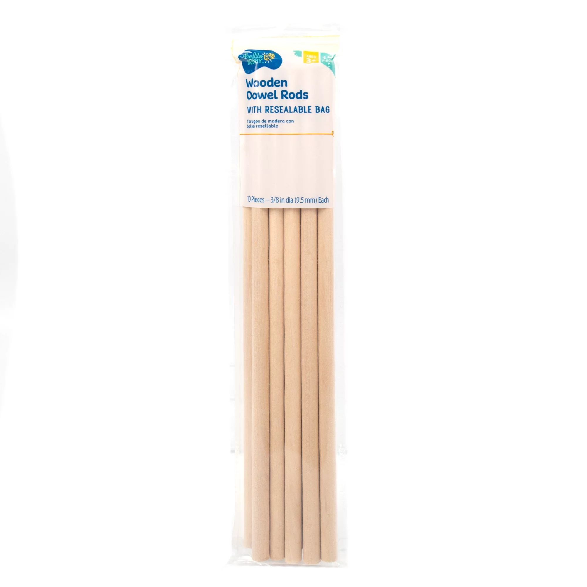 Hello Hobby Wood Dowels 3/8" with Resealable Bag, 10-Pack | Walmart (US)