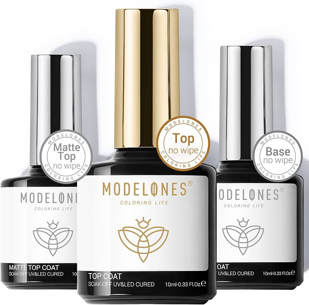 modelones Gel Top Coat Base Coat for Gel Nail Polish, 3Pcs 10ml No Wipe Matte &amp; Shiny Top Coat, L... | Amazon (US)