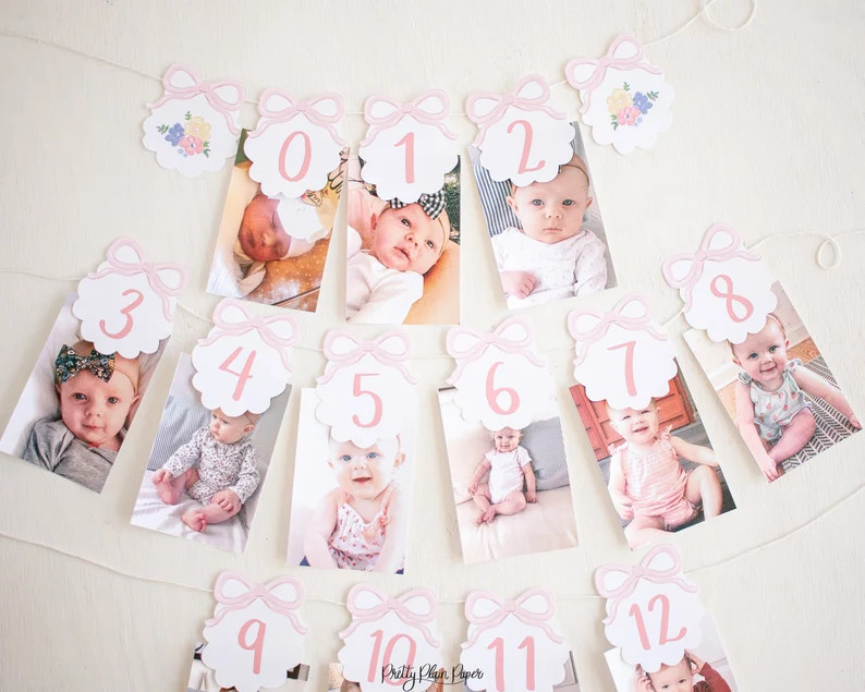 Baby Doll Party - Bow First Year Birthday Monthly Milestone Photo Banner Download 0102 1078 | Etsy (US)