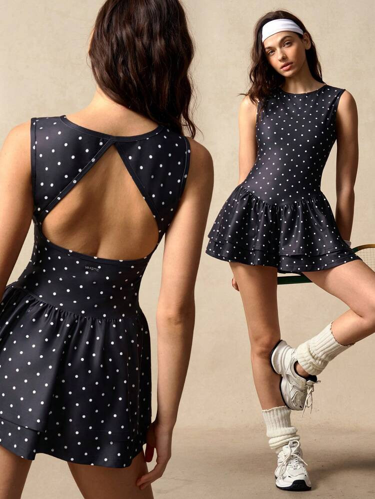 VARSIVA Women's Polka Dot Backless Sleeveless Sports Dress With Shorts | SHEIN