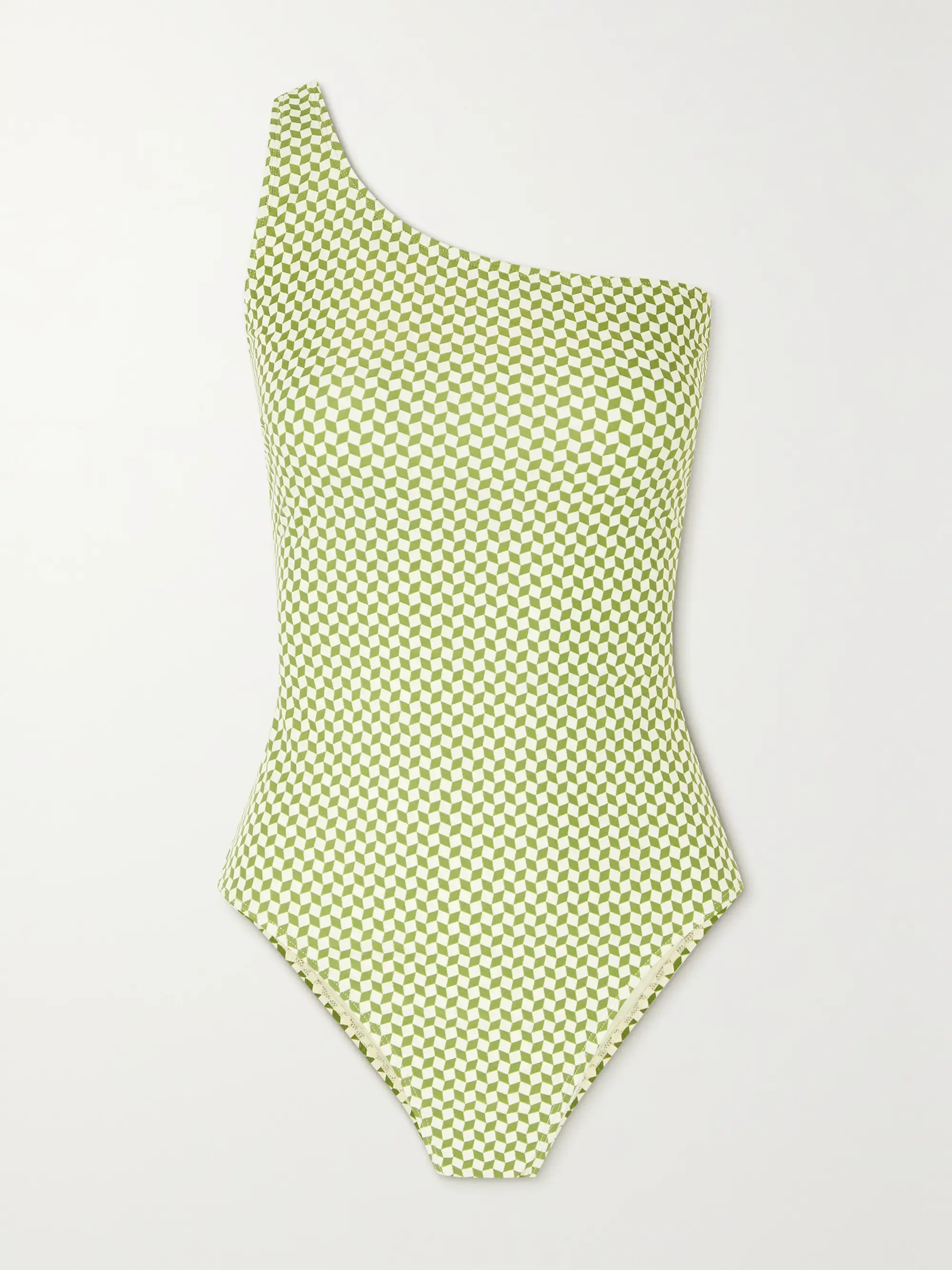 + NET SUSTAIN One-shoulder checked stretch-ECONYL swimsuit | NET-A-PORTER (US)