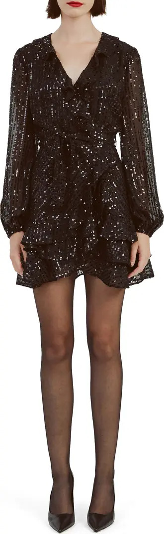 Bardot Sequin Ruffle Long Sleeve Minidress | Nordstrom | Nordstrom