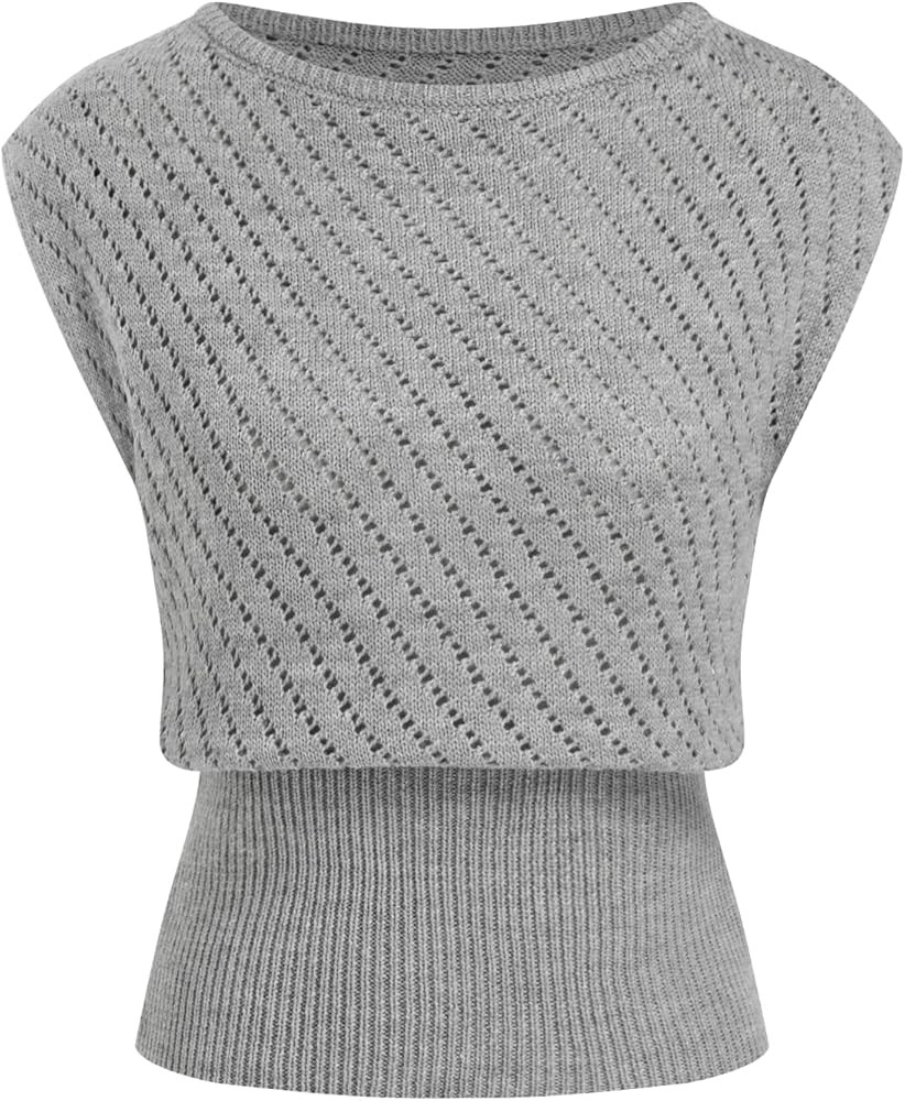 CIDER Summer Short Sleeve Sweater Vest for Women Boat Neck Ribbed Knit Cap Sleeve Cut Out Tops Go... | Amazon (US)