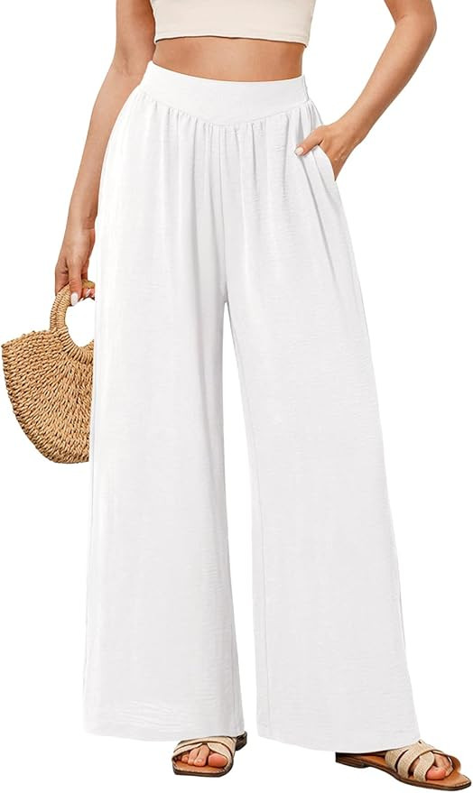 NIMIN Palazzo Pants for Women Wide Leg High Waisted Slack 2026 Summer Flowy Beach Casual Clothes ... | Amazon (US)