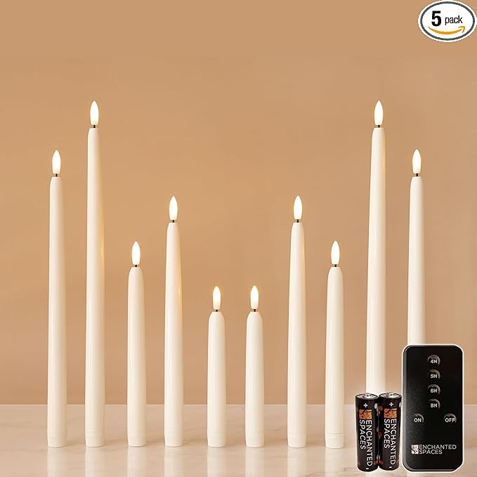 Daily Timer 10 pc Combo Pack of 5 Sizes Flameless LED Ivory Taper Candles, Includes Pairs of 6”... | Amazon (US)
