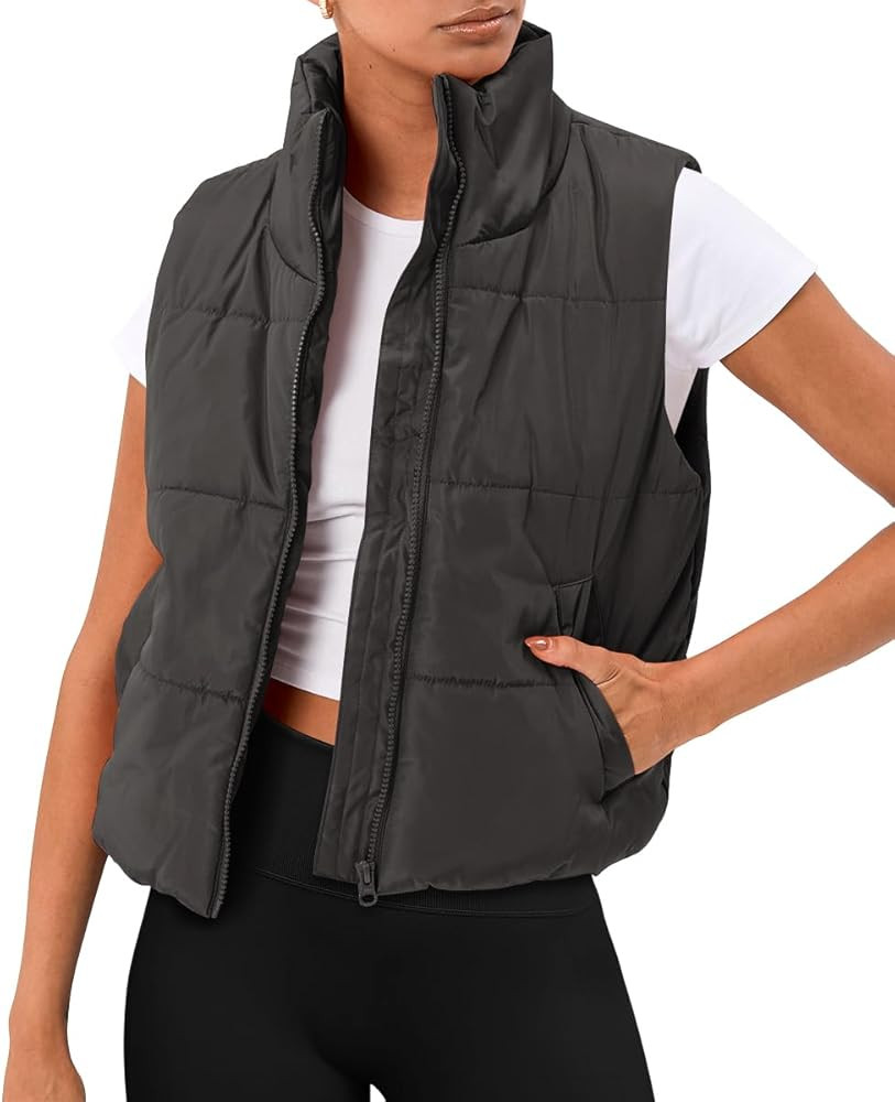 AUTOMET Puffer Vest Women Sleeveless Winter Cropped Outerwear Warm Puffer Lightweight Stand-up Co... | Amazon (US)