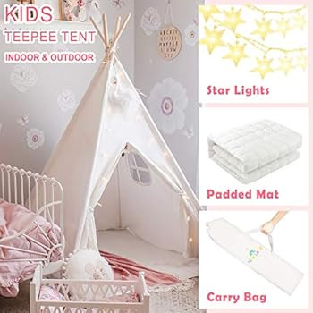 Kids Teepee Tent with Mat & Light String& Carry Case- Kids Foldable Play Tent for Indoor Outdoor,... | Amazon (US)
