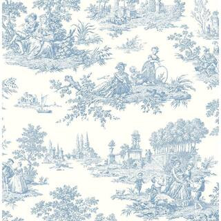 Seabrook Designs Blue Bell Chateau Toile Prepasted Wallpaper Roll 56 sq. ft. | The Home Depot