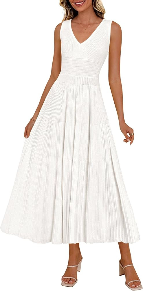PRETTYGARDEN Summer Dresses for Women 2026 Spring Sleeveless V Neck Knit A Line Casual Midi Cockt... | Amazon (US)