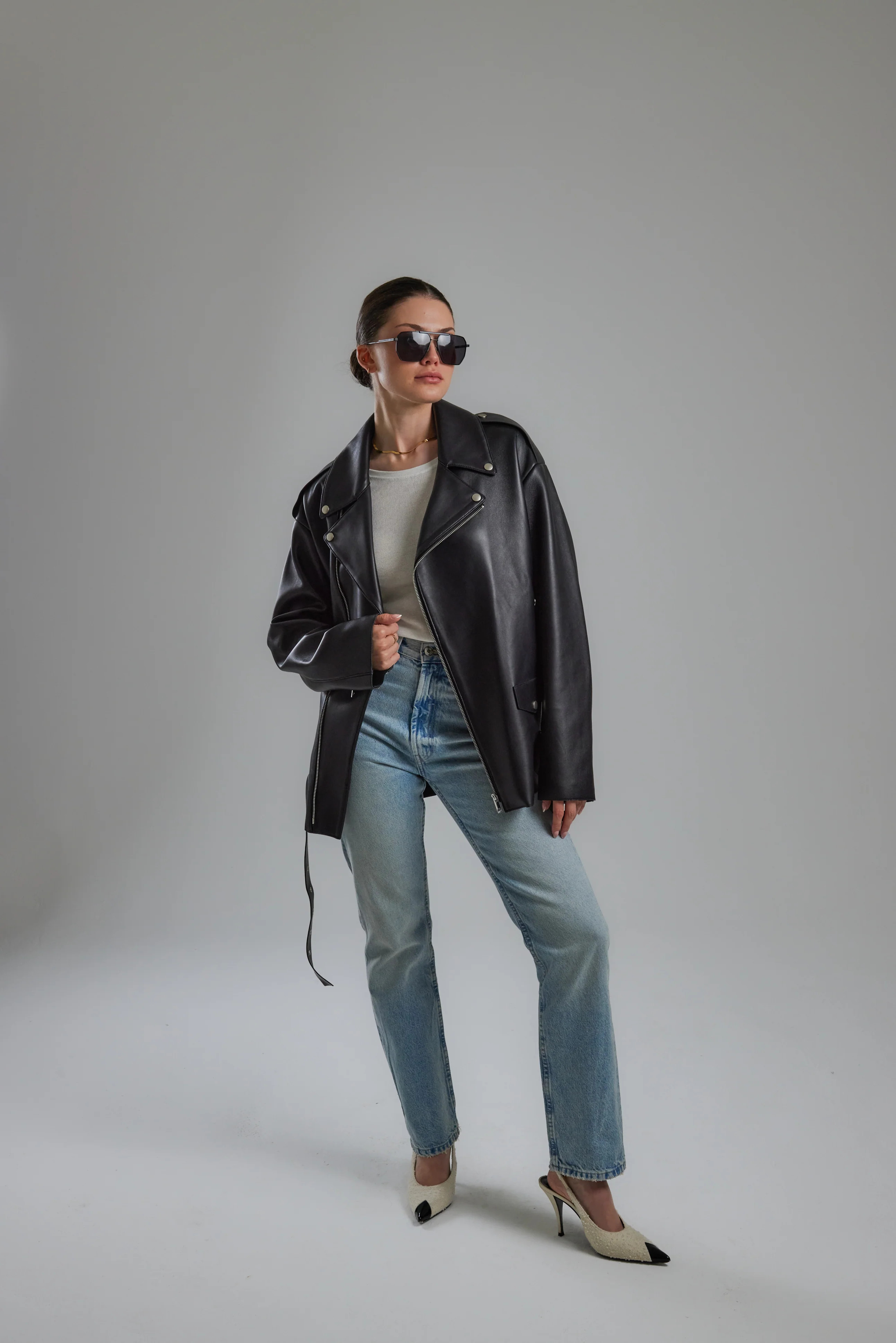 Black Leather Aviator Jacket | DE SAVARY LONDON