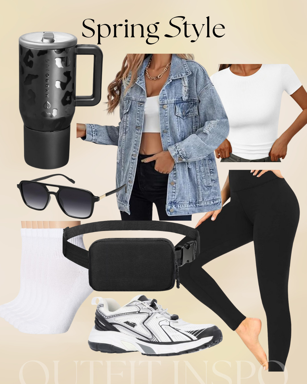 Spring style, but on-the-go 🖤✨Calling out these Amazon leggings (buttery soft + so flattering) and this classic denim jacket that can be thrown on with everything. Finished with New Balance 9060 look-alikes that are comfy and cool without the splurge. Perfect for errands, walks, and coffee runs ☕️👟 

 #LTKgrwm #LTKootd #LTKSeasonal