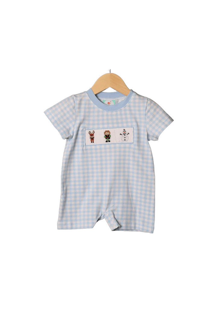 Smocked Ice Prince Blue Gingham Knit Romper | The Smocked Flamingo