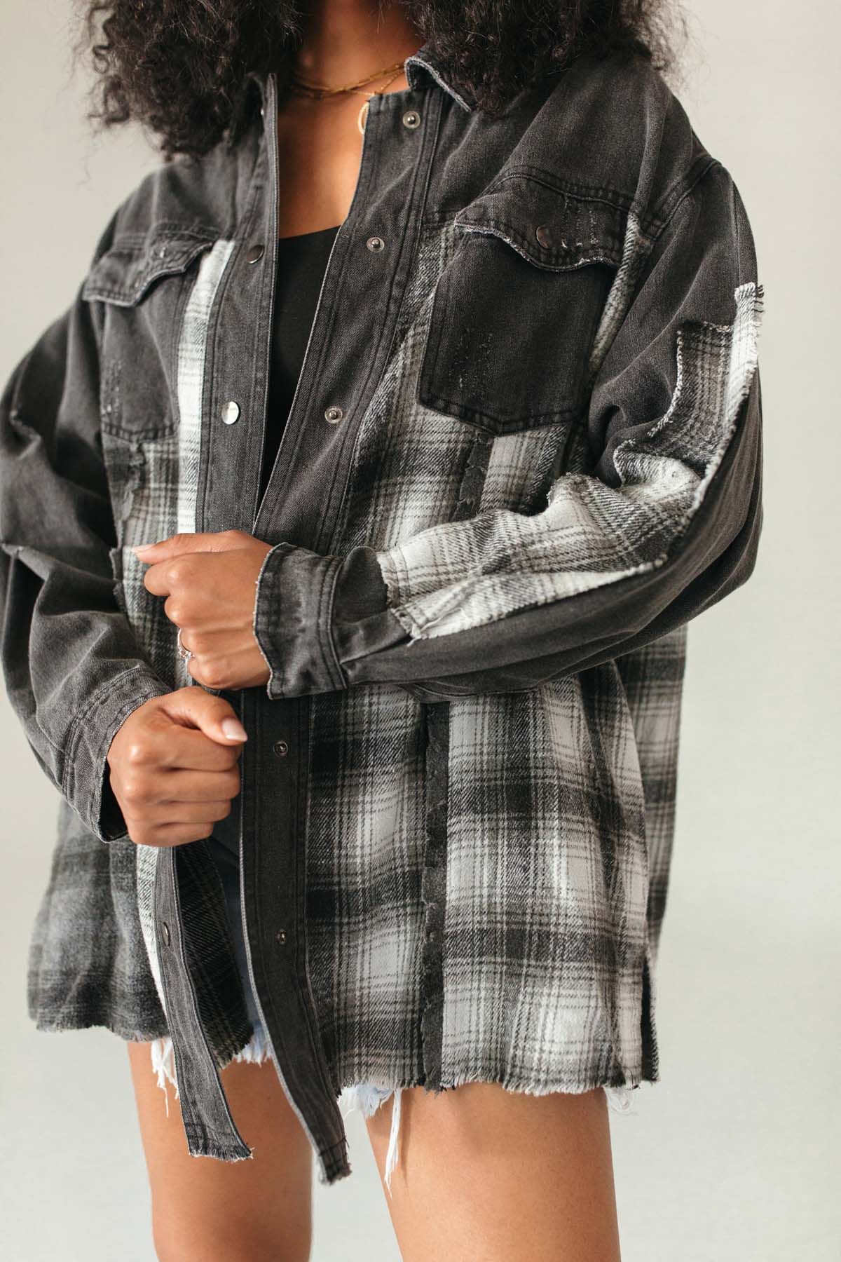 Kinsley Oversized Black and Plaid Shacket | The Post