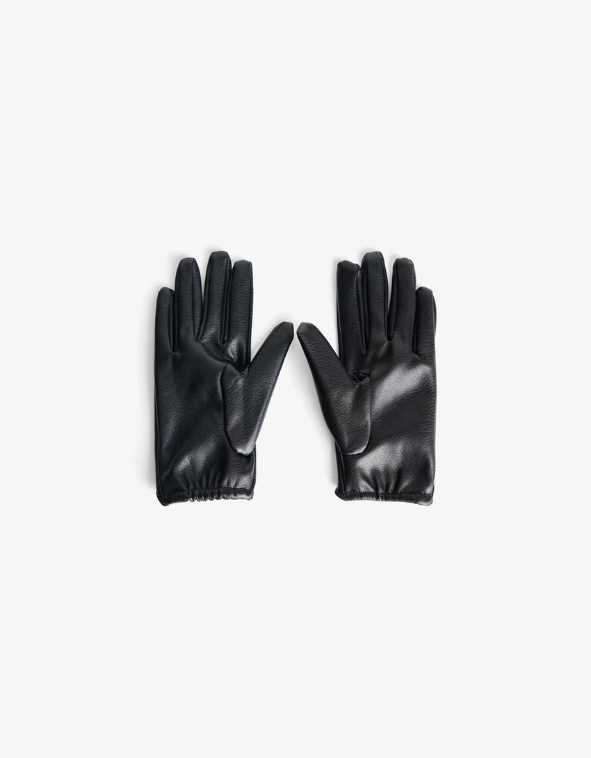 Leather effect gloves - Coats - Women | Bershka GB