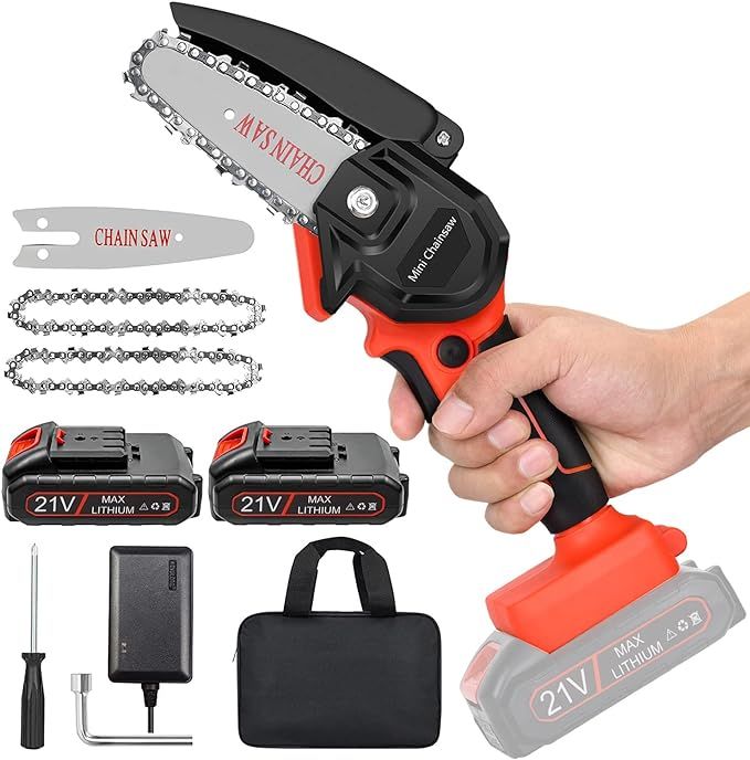 Mini Cordless Chainsaw Kit, Upgraded 4" One-Hand Handheld Electric Portable Chainsaw, 21V Recharg... | Amazon (US)