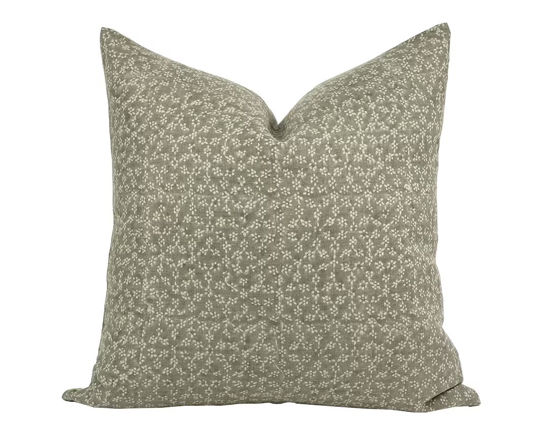 MAISIE Designer Sage Green Linen Pillow Cover Block Print - Etsy Canada | Etsy (CAD)