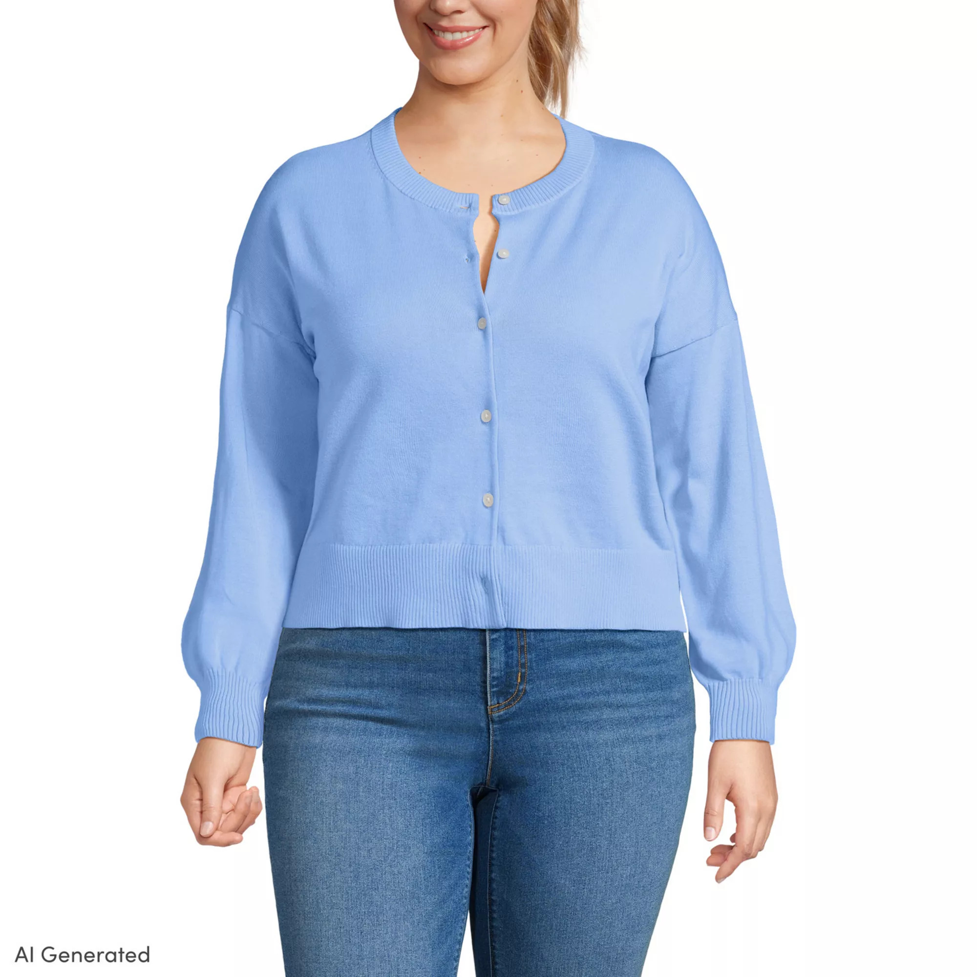 Pluse Size Lands' End Cropped Fine Gauge Crewneck Cardigan Sweater | Kohl's