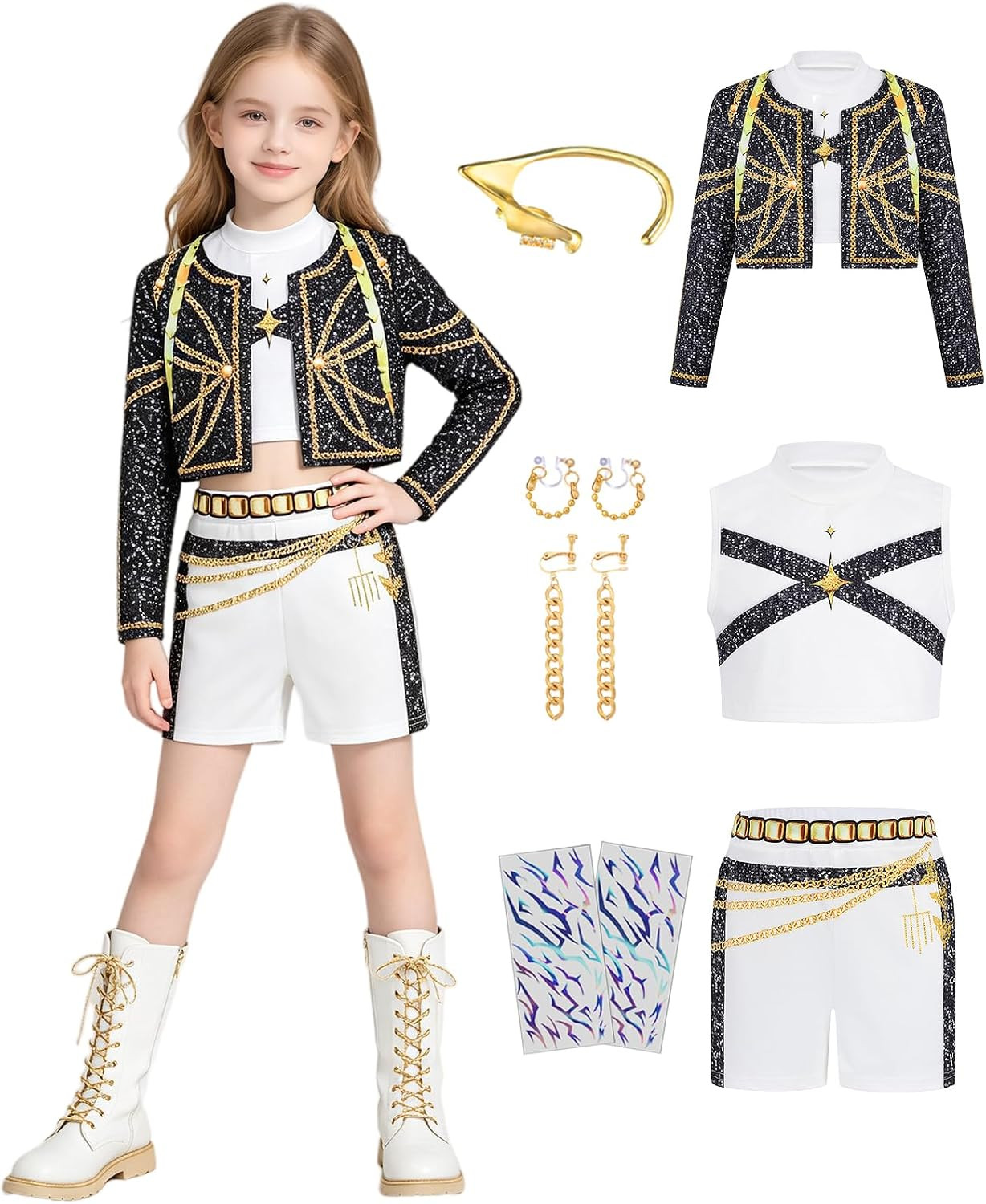 Kids Pop Star Hunter Costume Girls Halloween Costumes with Accessories Set | Amazon (US)
