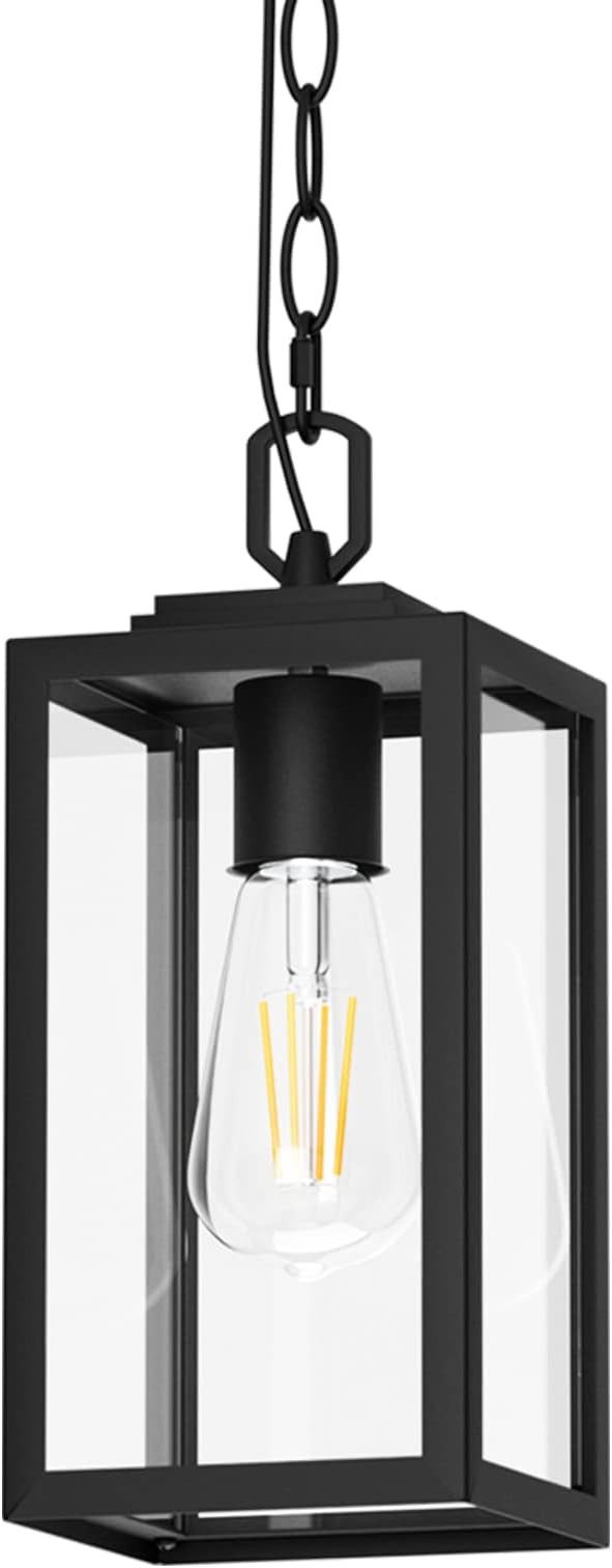 Modern Outdoor Pendant Light, 1-Light Outdoor Hanging Lantern Light, Matte Black Aluminum with Cl... | Amazon (US)