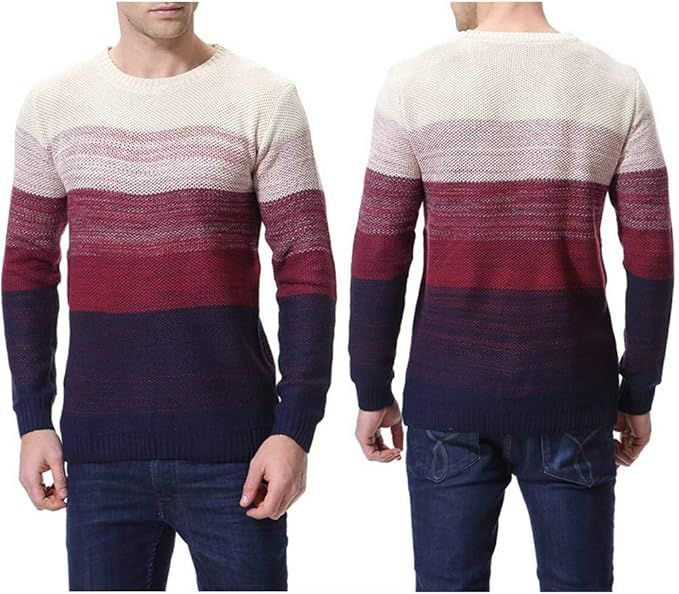 Granfee Mens Fashion Crewneck Color Block Sweater Soft Thermal Striped Pullover Sweaters | Amazon (US)