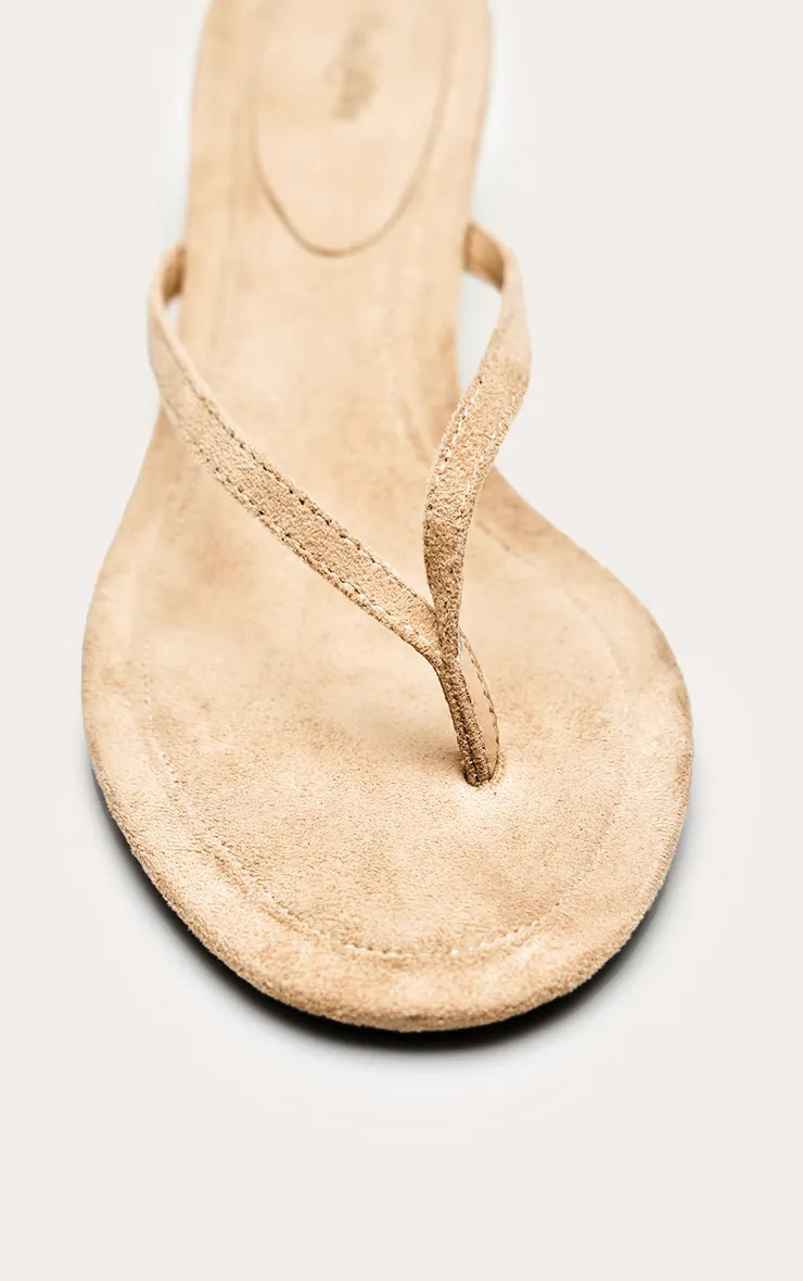 Camel Faux Suede Toe Thong Kitten Heel Mule | PrettyLittleThing UK