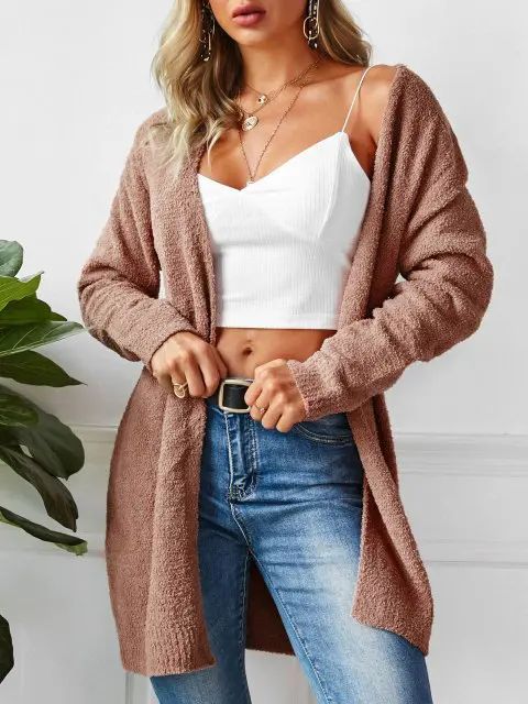 ZAFUL Open Front Plain Longline Cardigan | ZAFUL (Global)