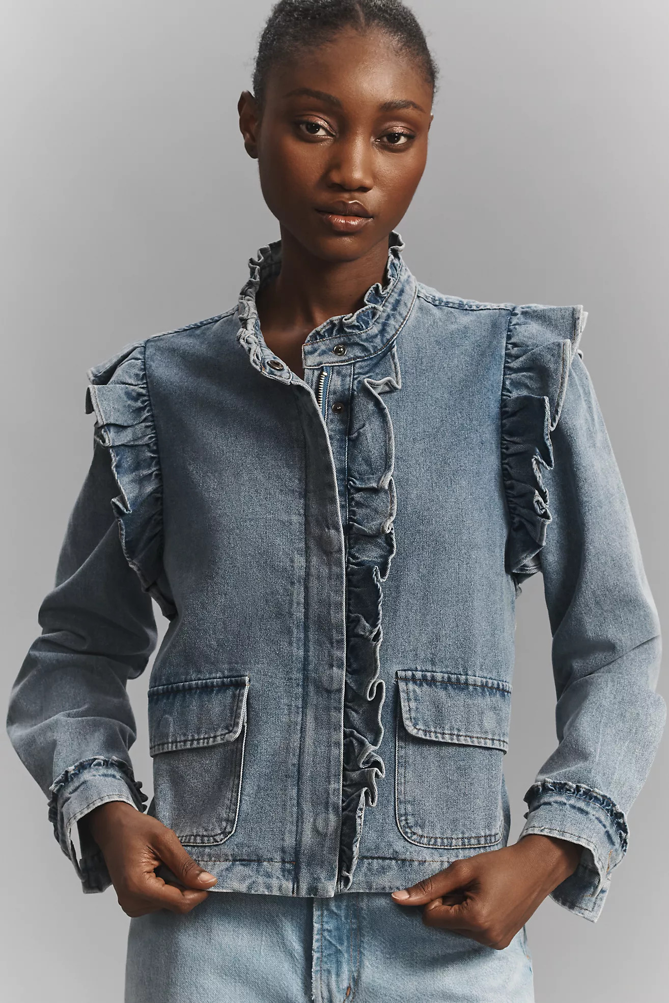 DOLAN Ruffled Denim Utility Jacket | Anthropologie (US)