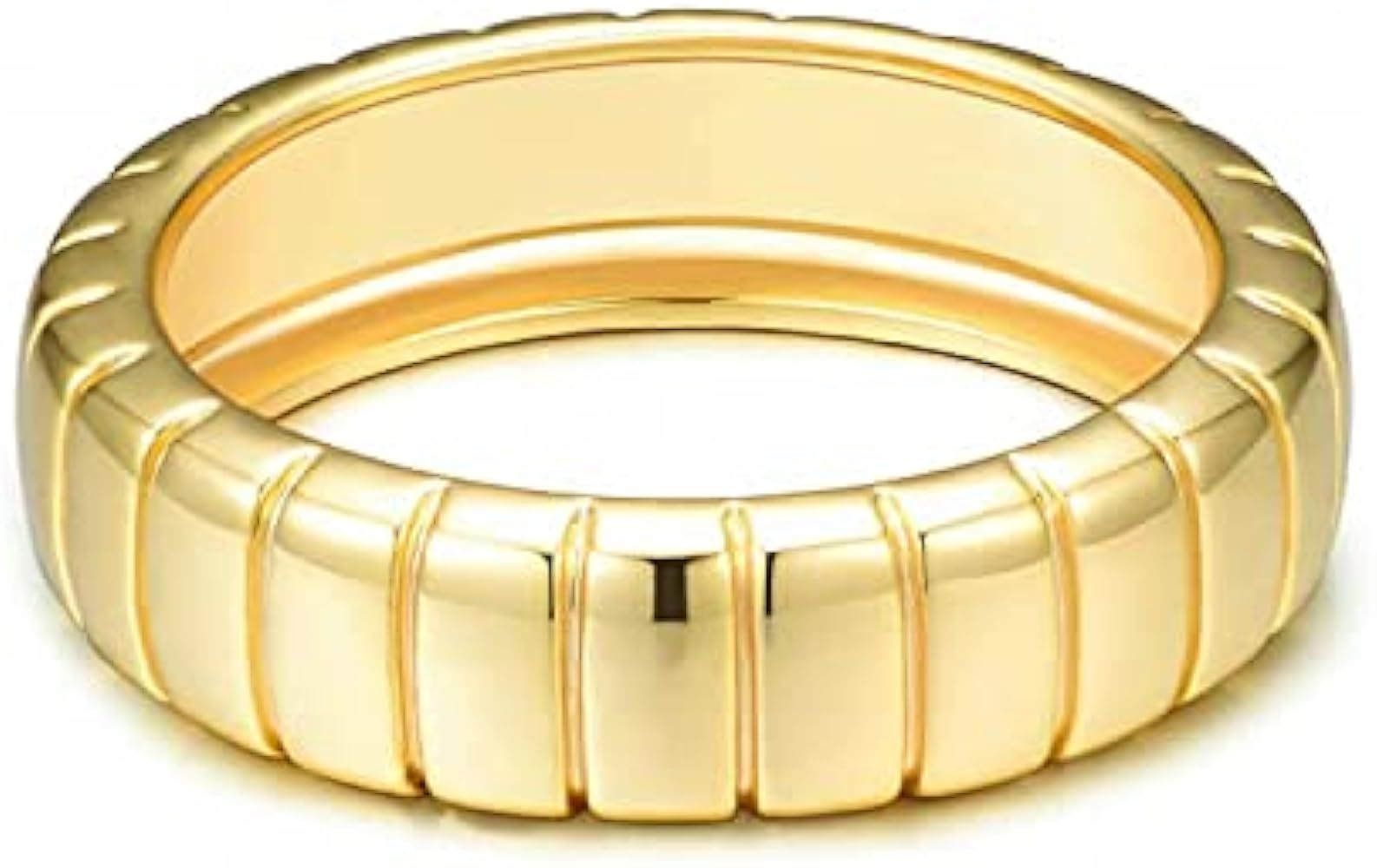 AllenCOCO 14k Gold Plated Thick Ribbed Unisex Minimalist Gold Band Ring | Amazon (US)