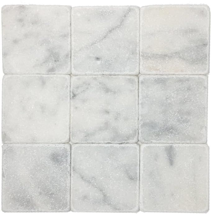 White Carrara Marble 4” x 4” Tumbled Tile (Box of 5 Sq. ft.) | Amazon (US)