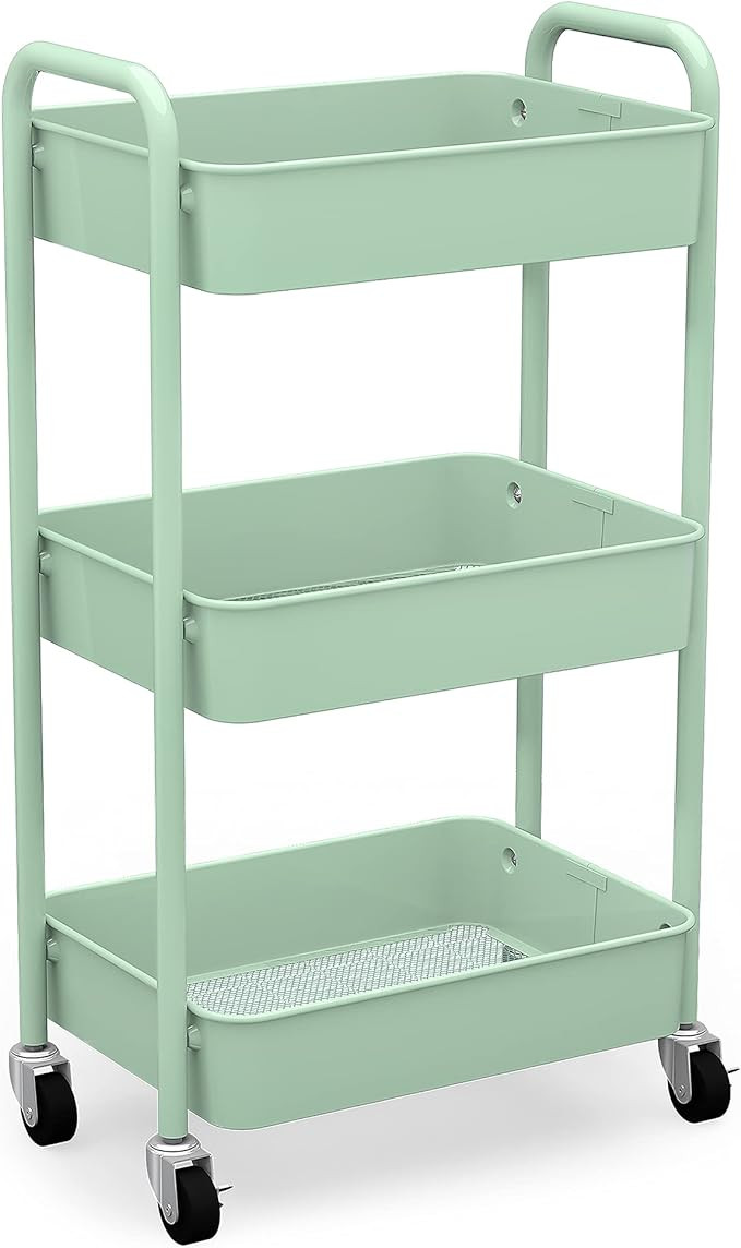 CAXXA 3-Tier Rolling Metal Storage Organizer - Mobile Utility Cart, Kitchen Cart with Caster Whee... | Amazon (US)