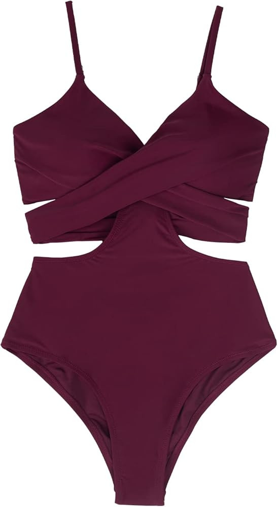 CUPSHE Women's One Piece Swimsuit Floral Print Tie V Neck Bathing Suit | Amazon (US)