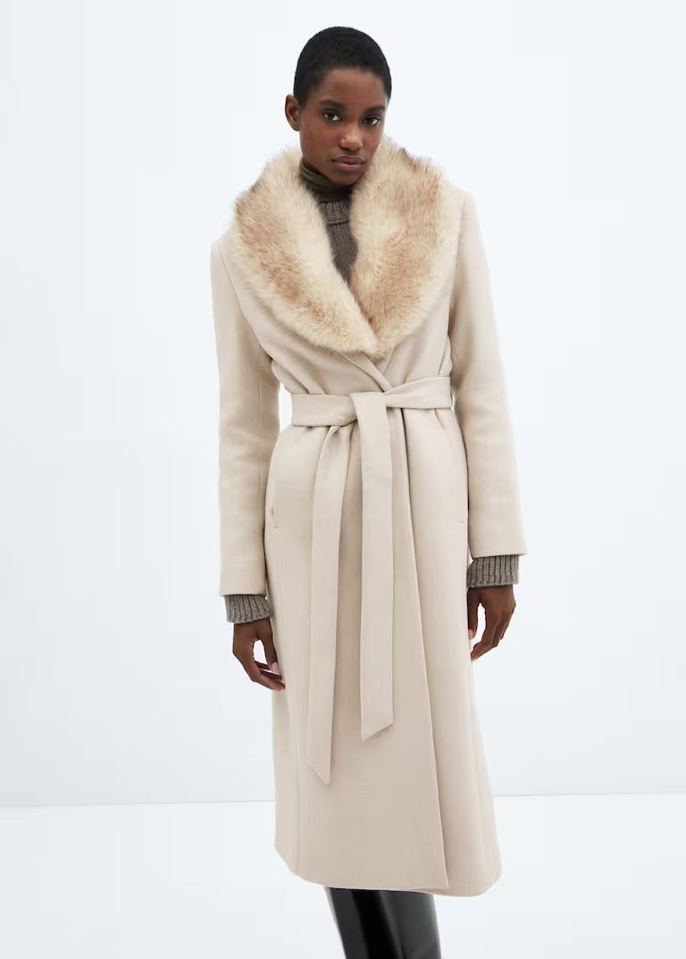 Detachable wool coat with fur-effect collar | MANGO (US)