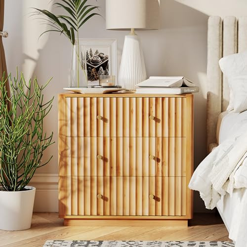3-Drawer Farmhouse Dresser with Handcrafted 3D Vertical Wave Pattern, Wood Nightstand for Living ... | Amazon (US)