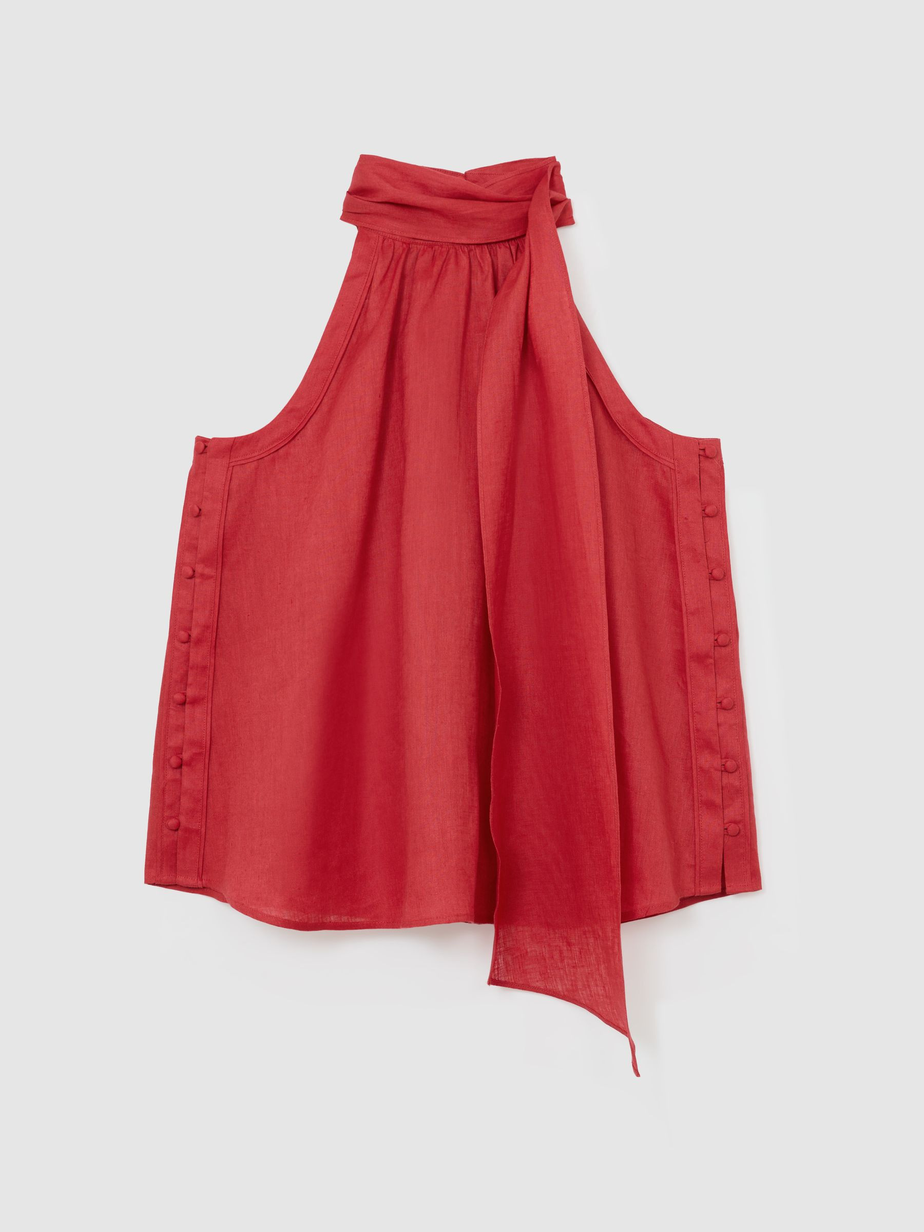Reiss Linen Sleeveless Scarf-Neck Top in Coral Red - REISS | Reiss UK