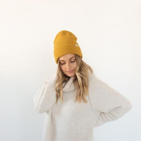 Marsh Waffle Knit Beanie - Mustard | Gigi Pip