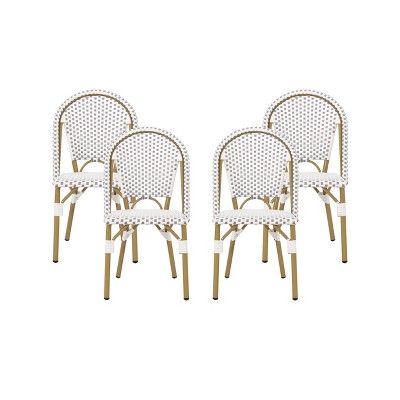 Elize 4pk Outdoor French Bistro Chairs - Gray/White/Bamboo - Christopher Knight Home | Target