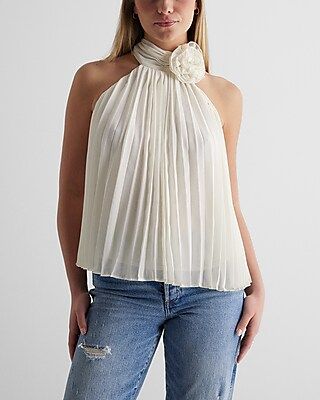 Rosette Halter Neck Pleated Top | Express