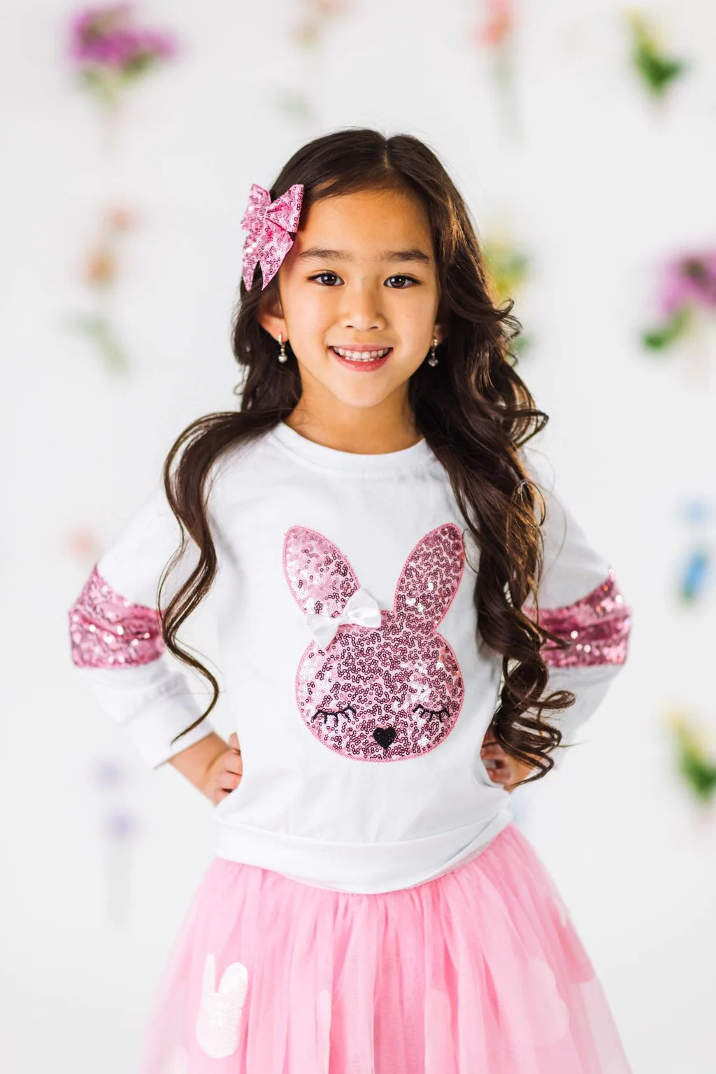 White & Pink Sequin Bunny Top | Sparkle In Pink