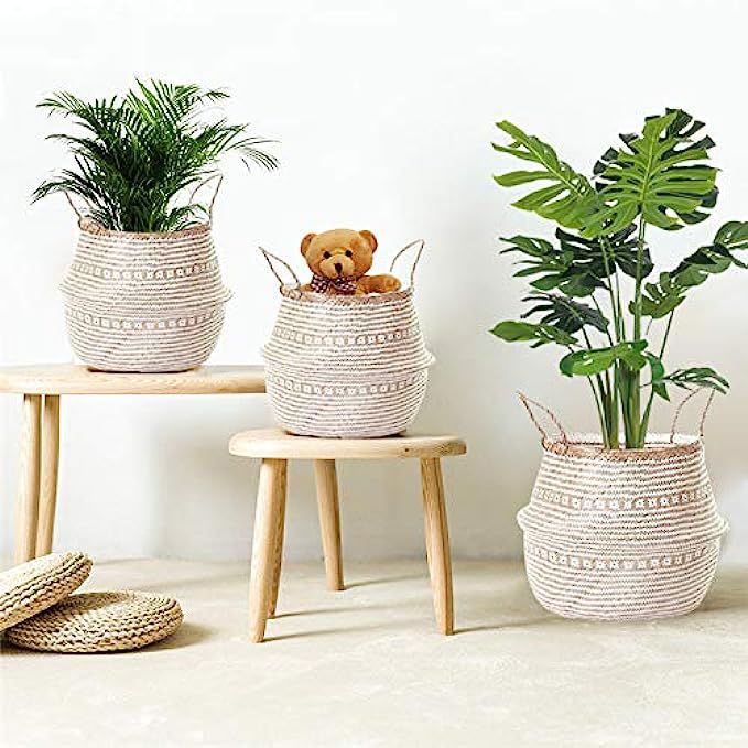 La Maia Medium Natural & Plus Woven Seagrass Belly Plant Basket with Handles Woven Planter Basket fo | Amazon (US)