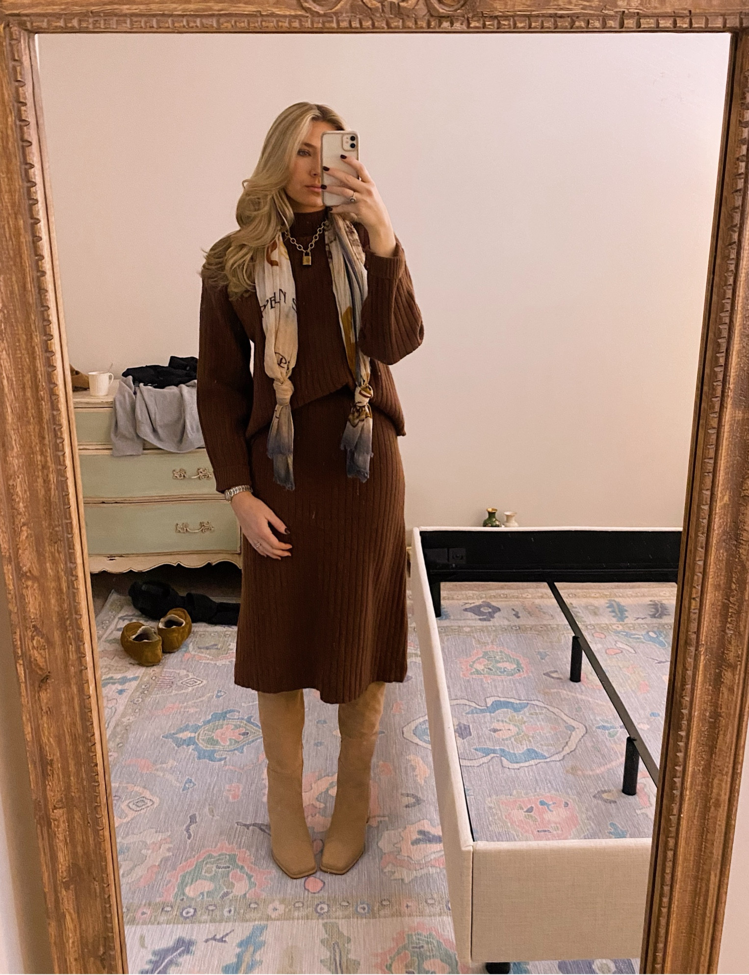 What I Wore! To church today 🤎

Amazon sweater set // sweater skirt // brown set // scarf // tall boots

#LTKSeasonal #LTKstyletip #LTKfindsunder50