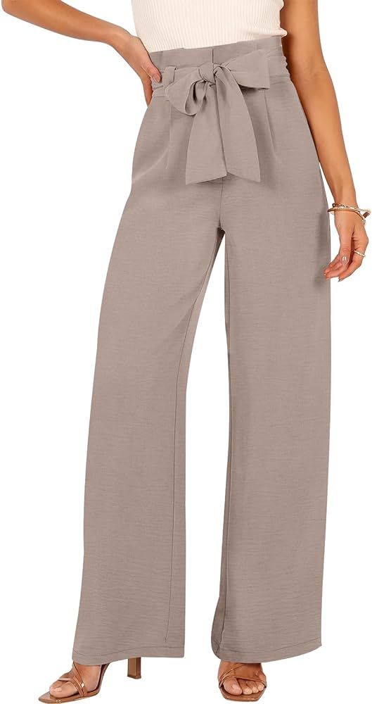 ANRABESS Womens Wide Leg Palazzo Pants Belted High Waisted Business Casual Flowy Long Trousers wi... | Amazon (US)