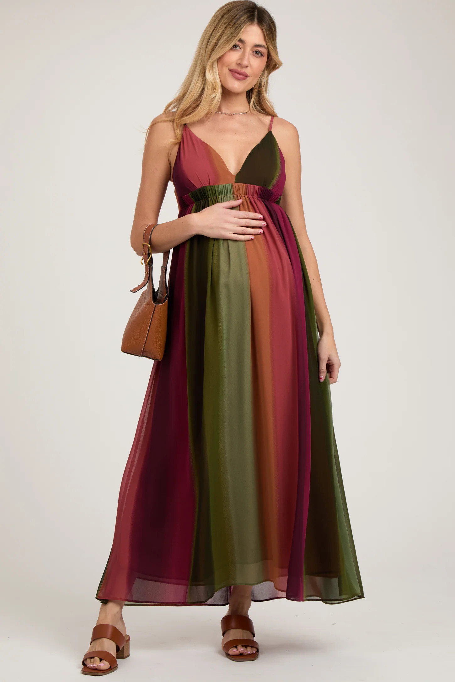 Multi-Color Ombre Chiffon V-Neck Maternity Maxi Dress | PinkBlush Maternity