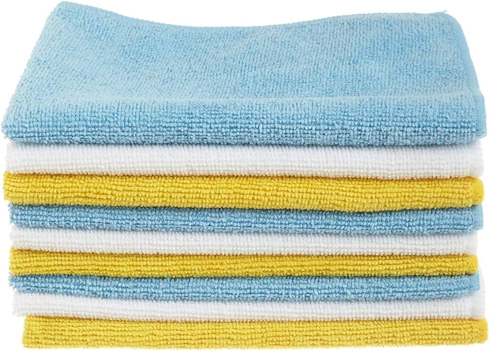 Amazon Basics Microfiber Cleaning Cloths, Non-Abrasive, Reusable and Washable, Pack of 24, Blue/W... | Amazon (US)