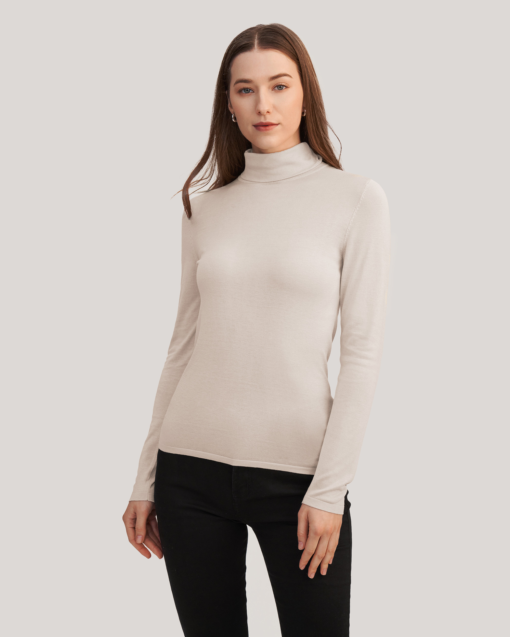 Elegant Turtle Neck Silk Knitted Tee | LilySilk
