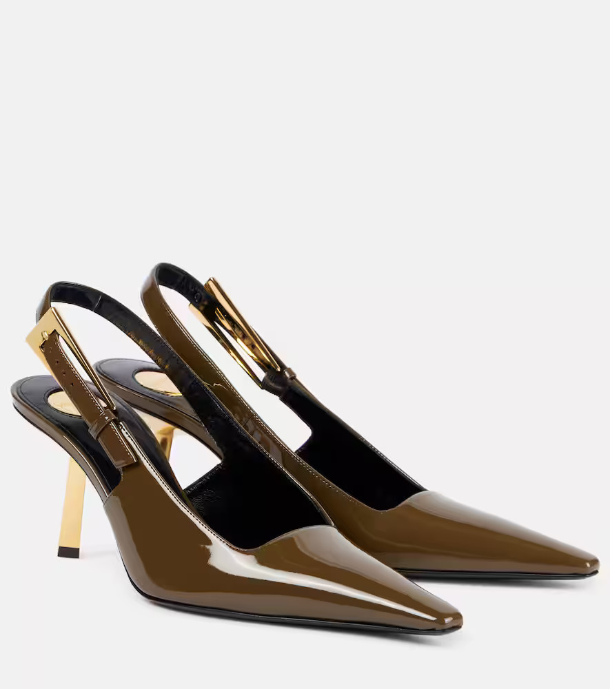 Saint Laurent Lee 75 patent leather slingback pumps | Mytheresa (UK)