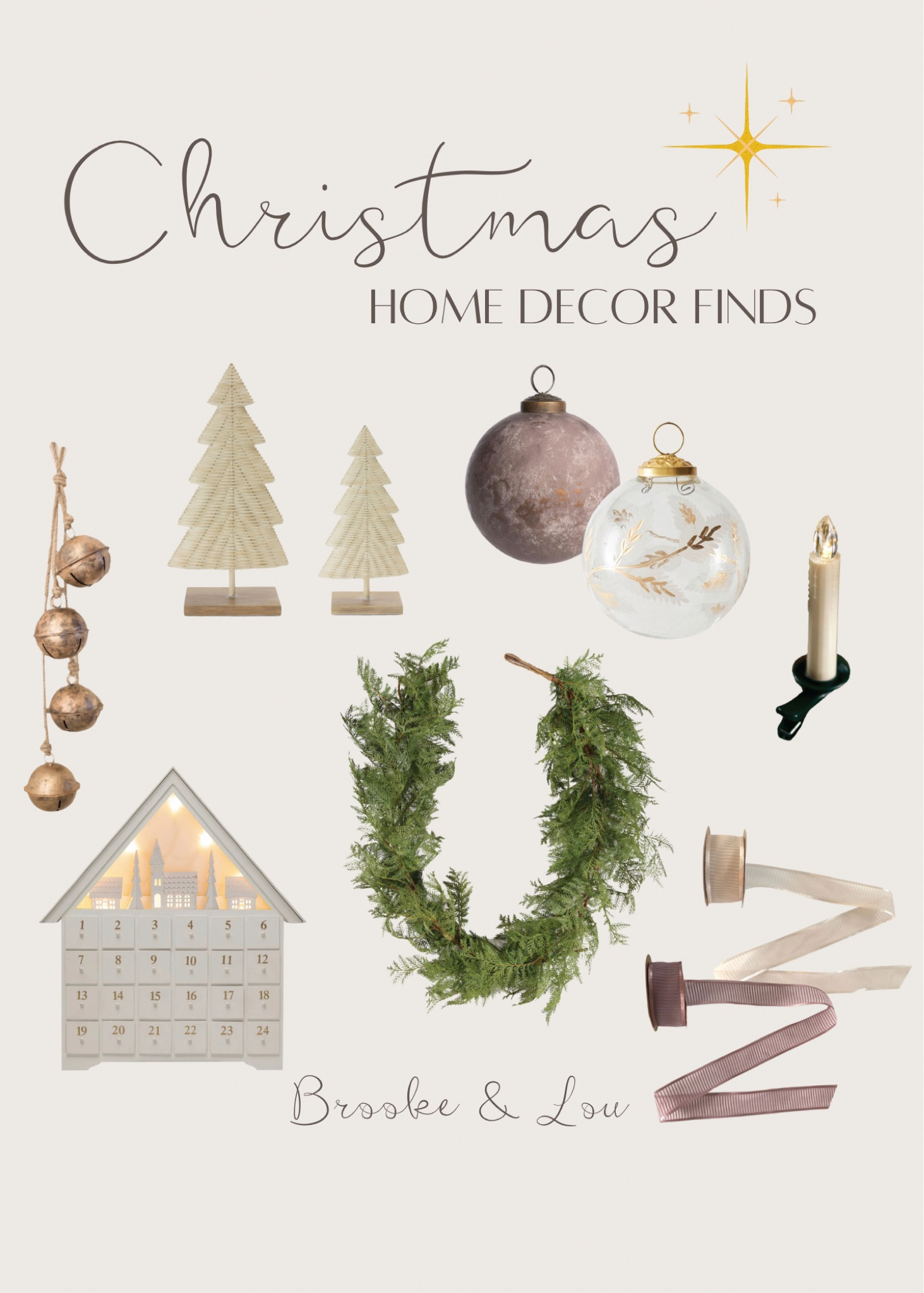 Christmas Finds. Christmas home decor finds. Brooke & Lou. Garland. Bells. Ornaments. Ribbon. Neutral Christmas decor.  Advent calendar. Holiday decor. Holiday decor finds. Trees. Clip candles. Gold Christmas. Christmas 2022 

#christmas #christmashomedecor #holidaydecor #neutralhomedecor #christmastree #ribbon #mantledecor #advent #bells #neutralchristmas 

#LTKHoliday #LTKhome #LTKSeasonal