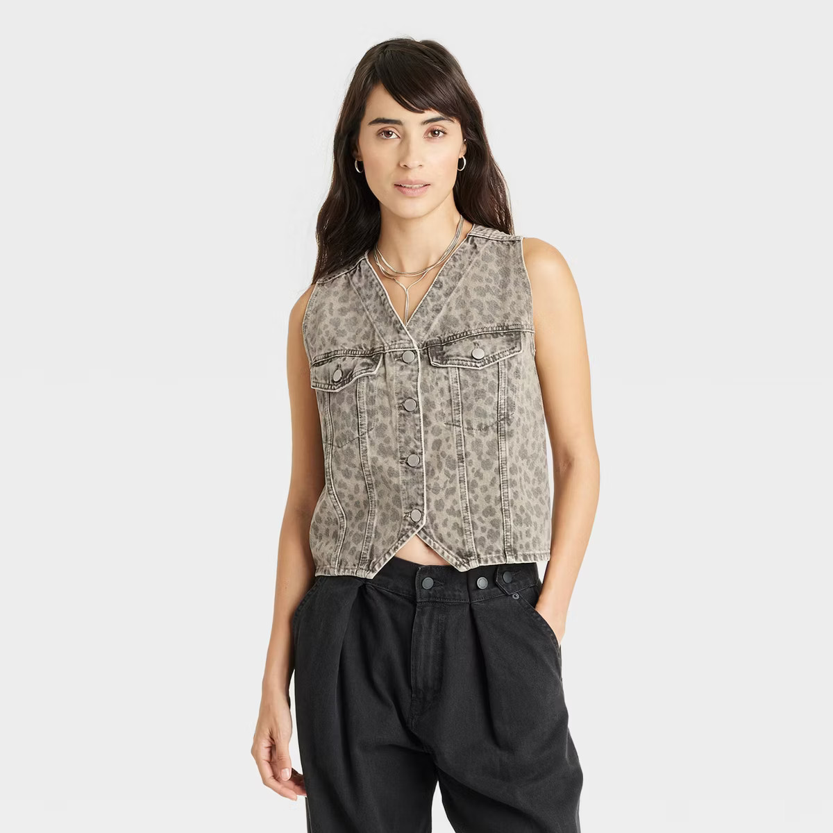 Women's Leopard Denim Vest - Universal Thread™ Light Beige S | Target