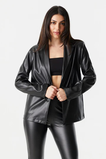 Faux-Leather Two Button-Up Boyfriend Blazer | Urban Planet