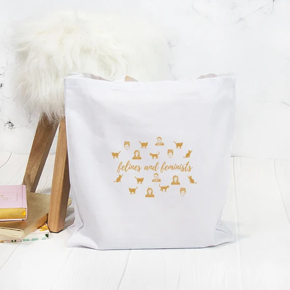felines and feminists tote | cat mom tote | cat mom gift | feminist gift | girl boss | cat lady | Etsy (US)